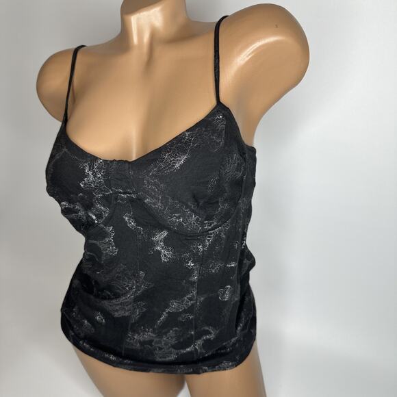 Guess Black Metallic Bustier Tank Top M Y2K Coquette Glam Grunge Vampy Soft Goth - Picture 13 of 13